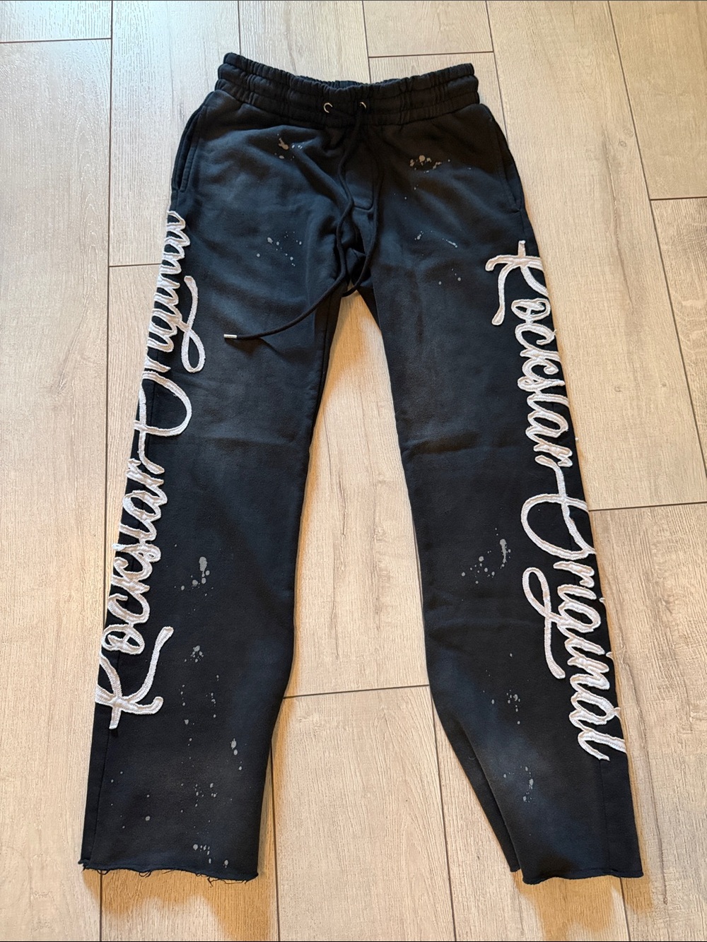 Black Kids Sweatpants with White Script Side Logo